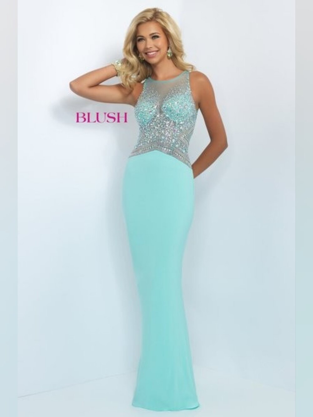 Mint  Dress with Crystal Beaded Bodice